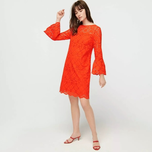 J.CREW BELL SLEEVE EYELET DRESS BRILLIANT SUNSET - Picture 4 of 12